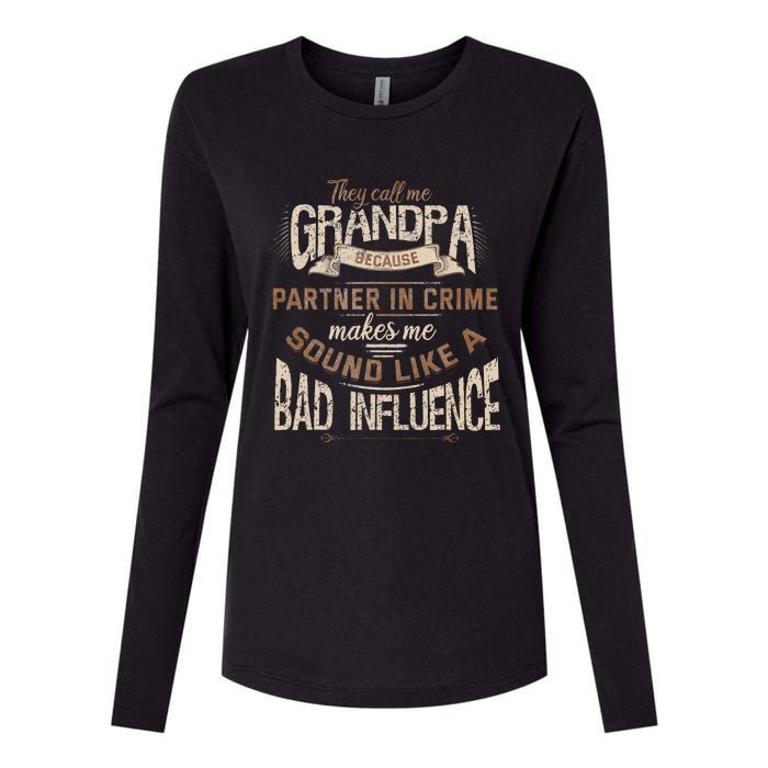 Funny Grandpa Partner In Crime Phrase Granddad Humor Womens Cotton Relaxed Long Sleeve T-Shirt