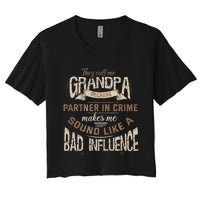 Funny Grandpa Partner In Crime Phrase Granddad Humor Women's Crop Top Tee