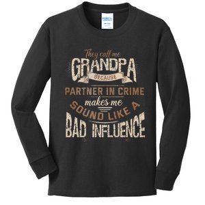 Funny Grandpa Partner In Crime Phrase Granddad Humor Kids Long Sleeve Shirt