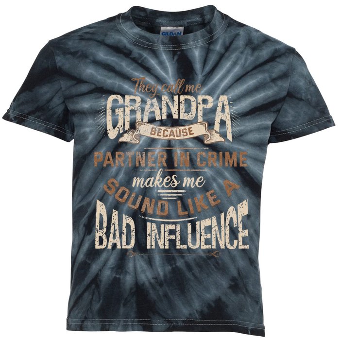 Funny Grandpa Partner In Crime Phrase Granddad Humor Kids Tie-Dye T-Shirt