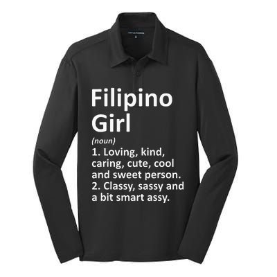 FILIPINO GIRL PHILIPPINES Gift Funny Country Roots Descent Silk Touch Performance Long Sleeve Polo