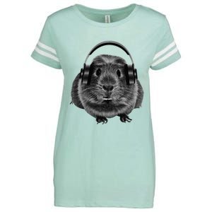 Funny Guinea Pig Graphic Tees Guinea Pig Headphones Enza Ladies Jersey Football T-Shirt