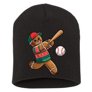 Funny Gingerbread Playing Baseball Christmas Lights Xmas Pjs Short Acrylic Beanie