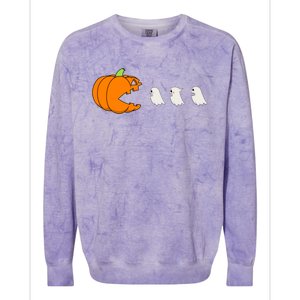 Funny Gamer Pumpkin Eating Ghost Halloween Cute Gift Colorblast Crewneck Sweatshirt