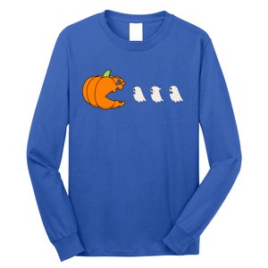 Funny Gamer Pumpkin Eating Ghost Halloween Cute Gift Long Sleeve Shirt