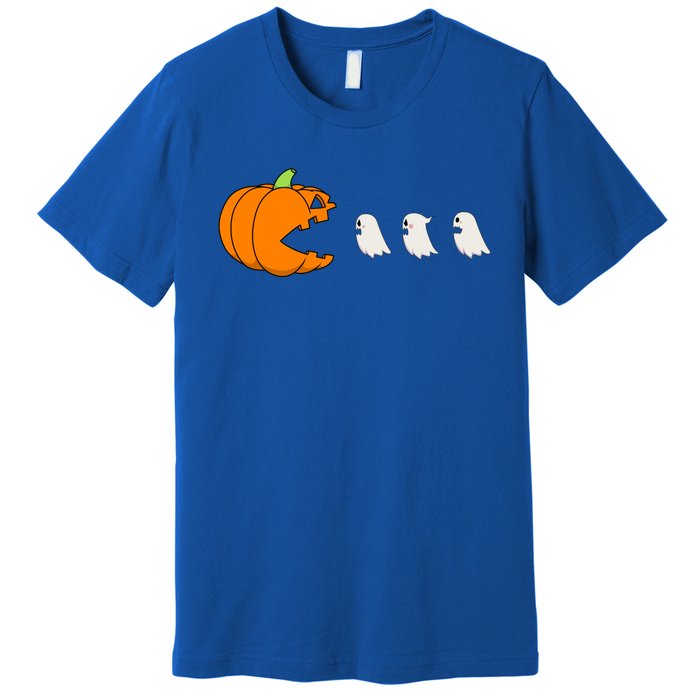 Funny Gamer Pumpkin Eating Ghost Halloween Cute Gift Premium T-Shirt