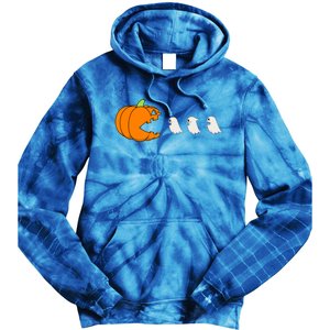 Funny Gamer Pumpkin Eating Ghost Halloween Cute Gift Tie Dye Hoodie