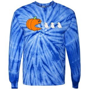 Funny Gamer Pumpkin Eating Ghost Halloween Cute Gift Tie-Dye Long Sleeve Shirt