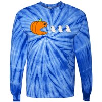 Funny Gamer Pumpkin Eating Ghost Halloween Cute Gift Tie-Dye Long Sleeve Shirt