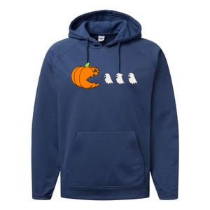 Funny Gamer Pumpkin Eating Ghost Halloween Cute Gift Performance Fleece Hoodie