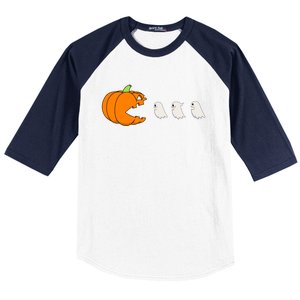 Funny Gamer Pumpkin Eating Ghost Halloween Cute Gift Baseball Sleeve Shirt