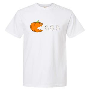 Funny Gamer Pumpkin Eating Ghost Halloween Cute Gift Garment-Dyed Heavyweight T-Shirt