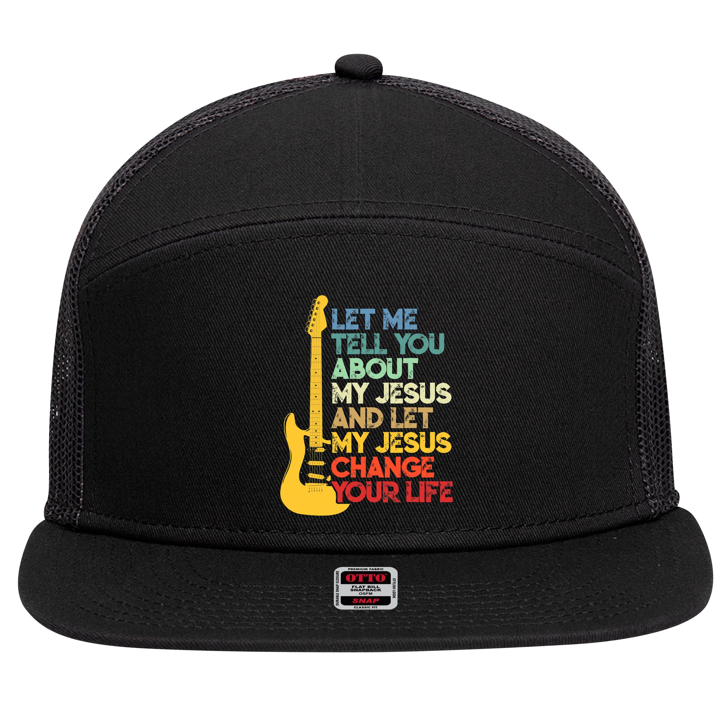 Funny Guitar Player Christian Bible Gift 7 Panel Mesh Trucker Snapback Hat