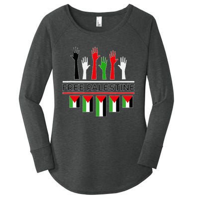 Free Gaza Palestine Flag Proud Palestine Save Gaza Women's Perfect Tri Tunic Long Sleeve Shirt