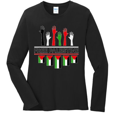 Free Gaza Palestine Flag Proud Palestine Save Gaza Ladies Long Sleeve Shirt