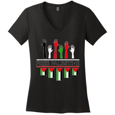 Free Gaza Palestine Flag Proud Palestine Save Gaza Women's V-Neck T-Shirt