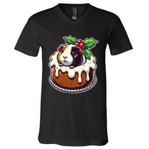 Funny Guinea Pig Dad Mom Lover Guinea Pig Christmas Pudding V-Neck T-Shirt