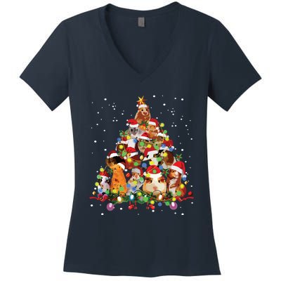 Funny Guinea Pig Christmas Tree Ornament Decor Gift Cute Women's V-Neck T-Shirt