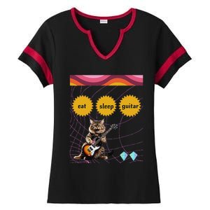 Funny Guitar Player Electric Guitar Players And Cat Lover Ladies Halftime Notch Neck Tee