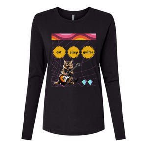 Funny Guitar Player Electric Guitar Players And Cat Lover Womens Cotton Relaxed Long Sleeve T-Shirt