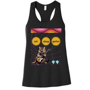 Funny Guitar Player Electric Guitar Players And Cat Lover Women's Racerback Tank