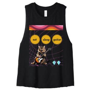 Funny Guitar Player Electric Guitar Players And Cat Lover Women's Racerback Cropped Tank