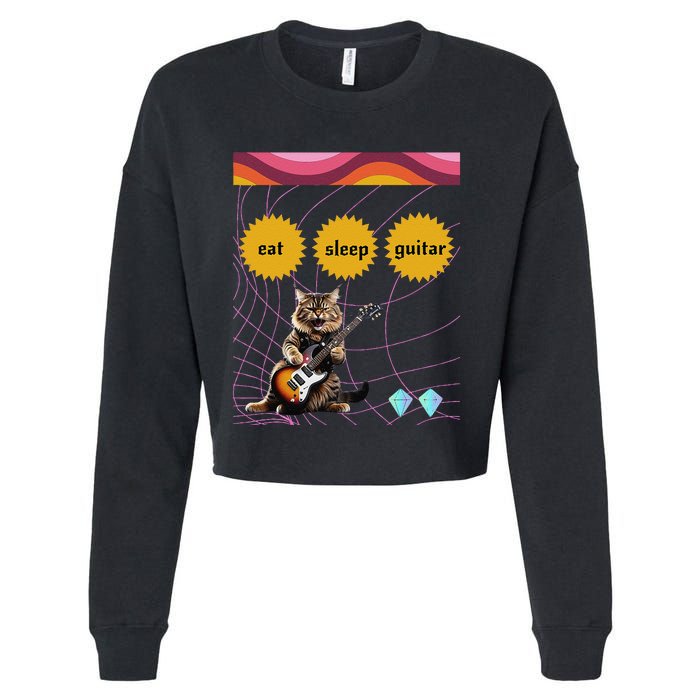 Funny Guitar Player Electric Guitar Players And Cat Lover Cropped Pullover Crew