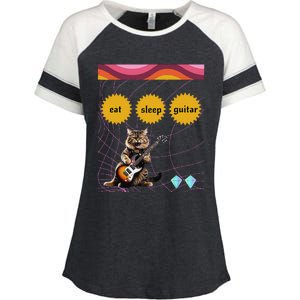 Funny Guitar Player Electric Guitar Players And Cat Lover Enza Ladies Jersey Colorblock Tee