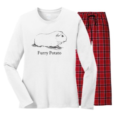 Funny Guinea Pig Furry Potato Wrong Animal Name Stupid Joke Women's Long Sleeve Flannel Pajama Set 