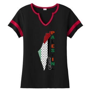 Free Gaza Palestine Flag Arabic Ladies Halftime Notch Neck Tee