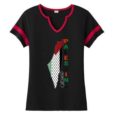 Free Gaza Palestine Flag Arabic Ladies Halftime Notch Neck Tee