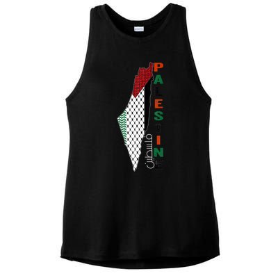 Free Gaza Palestine Flag Arabic Ladies PosiCharge Tri-Blend Wicking Tank