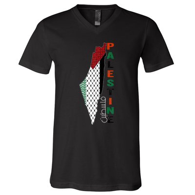 Free Gaza Palestine Flag Arabic V-Neck T-Shirt