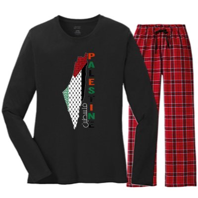 Free Gaza Palestine Flag Arabic Women's Long Sleeve Flannel Pajama Set 