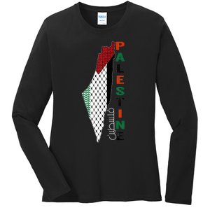 Free Gaza Palestine Flag Arabic Ladies Long Sleeve Shirt