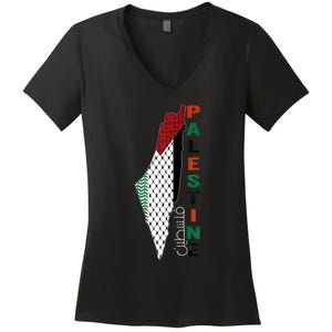 Free Gaza Palestine Flag Arabic Women's V-Neck T-Shirt