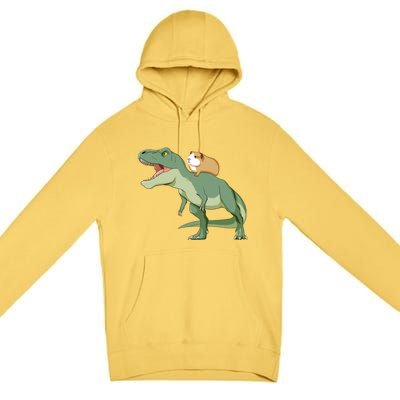 Funny Guinea Pig Riding T Rex Dinosaur Premium Pullover Hoodie