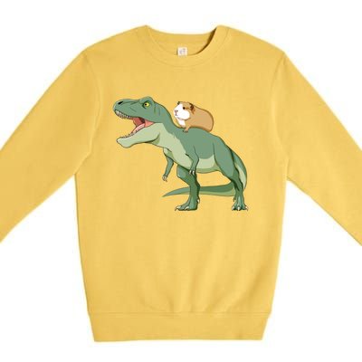 Funny Guinea Pig Riding T Rex Dinosaur Premium Crewneck Sweatshirt