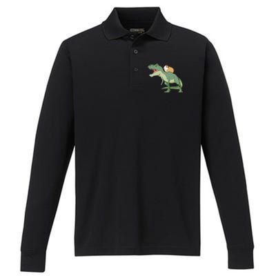 Funny Guinea Pig Riding T Rex Dinosaur Performance Long Sleeve Polo