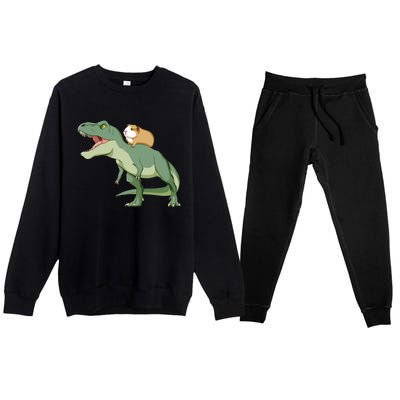 Funny Guinea Pig Riding T Rex Dinosaur Premium Crewneck Sweatsuit Set