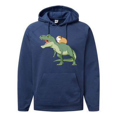 Funny Guinea Pig Riding T Rex Dinosaur Performance Fleece Hoodie