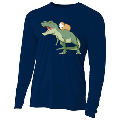 Funny Guinea Pig Riding T Rex Dinosaur Cooling Performance Long Sleeve Crew