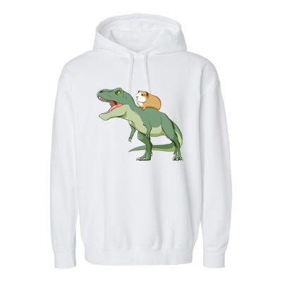 Funny Guinea Pig Riding T Rex Dinosaur Garment-Dyed Fleece Hoodie