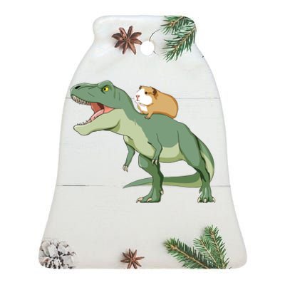 Funny Guinea Pig Riding T Rex Dinosaur Ceramic Bell Ornament