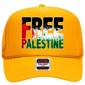 Free Gaza Palestine Flag Proud Palestine Roots Arabic High Crown Mesh Back Trucker Hat