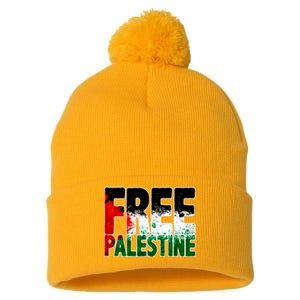 Free Gaza Palestine Flag Proud Palestine Roots Arabic Pom Pom 12in Knit Beanie