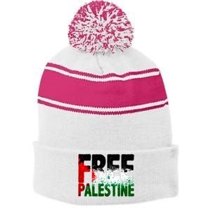 Free Gaza Palestine Flag Proud Palestine Roots Arabic Stripe Pom Pom Beanie