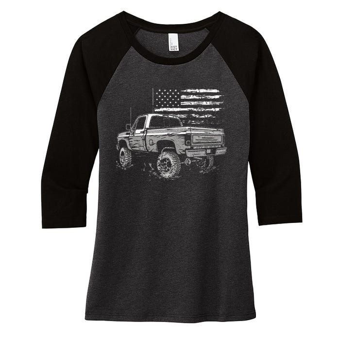 First Gen Pickup Truck Old Truck Vintage Truck Women's Tri-Blend 3/4-Sleeve Raglan Shirt