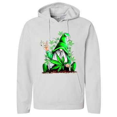 Funny Gnome Pot Leaf 420 Marijuana Weed Cannabis Smoking Performance Fleece Hoodie