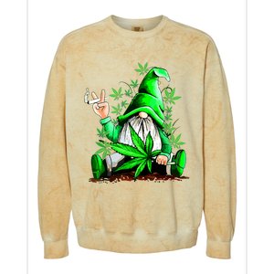 Funny Gnome Pot Leaf 420 Marijuana Weed Cannabis Smoking Colorblast Crewneck Sweatshirt